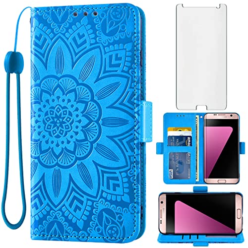 Asuwish Phone Case for Samsung Galaxy S7 with Tempered Glass Screen Protector and Flower Leather Wallet Flip Cover Credit Card Holder Cell Accessories Glaxay S 7 7s GS7 SM-G930V G930A Women Men Blue by Asuwish - Used condition - US$4.43