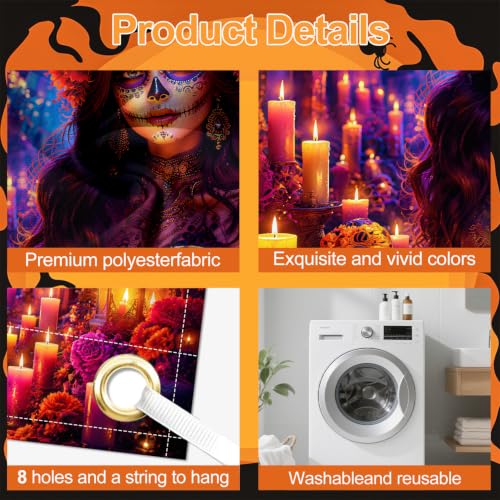 Image of Catrina Sugar Skull Garage Door Cover 6x13 ft, Halloween