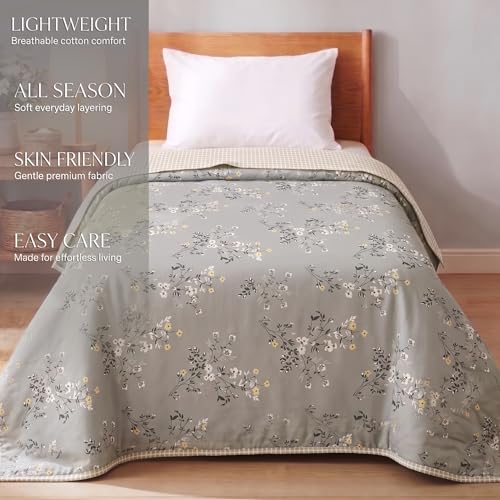 Image of BSB HOME 280 GSM Reversible Dohar for Single Bed, Ultra Soft Microfiber AC Blanket, Lightweight All Season Blanket, Breathable, Skin Friendly, 60 x 88 Inches (152 x 224 cm) - Dove Grey