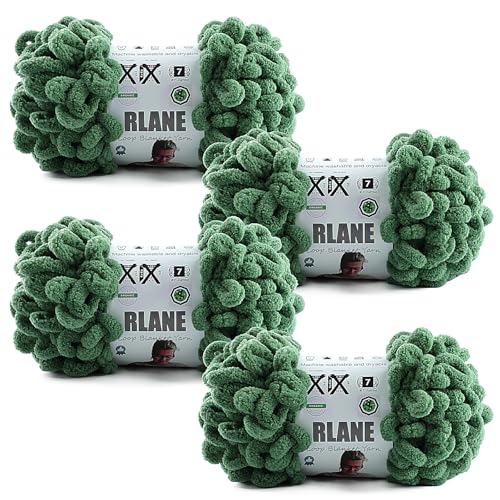 Image of Loop Yarn for Finger Knitting Soft - Chunky Yarn for Hand Knitting - 4 Pack of 180 G /6.4 Oz - #7 Jumbo - 18 Yards - Chenille Blanket Yarn for Crocheting Blankets Amigurumi (4, Dark Green)