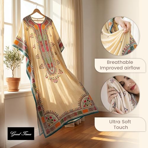Image of Goood Times Plus Size Kaftan Long Maxi Kimono for Women, 52 inch Length, 3 /4 Sleeves, Caftan Nightgown for Women