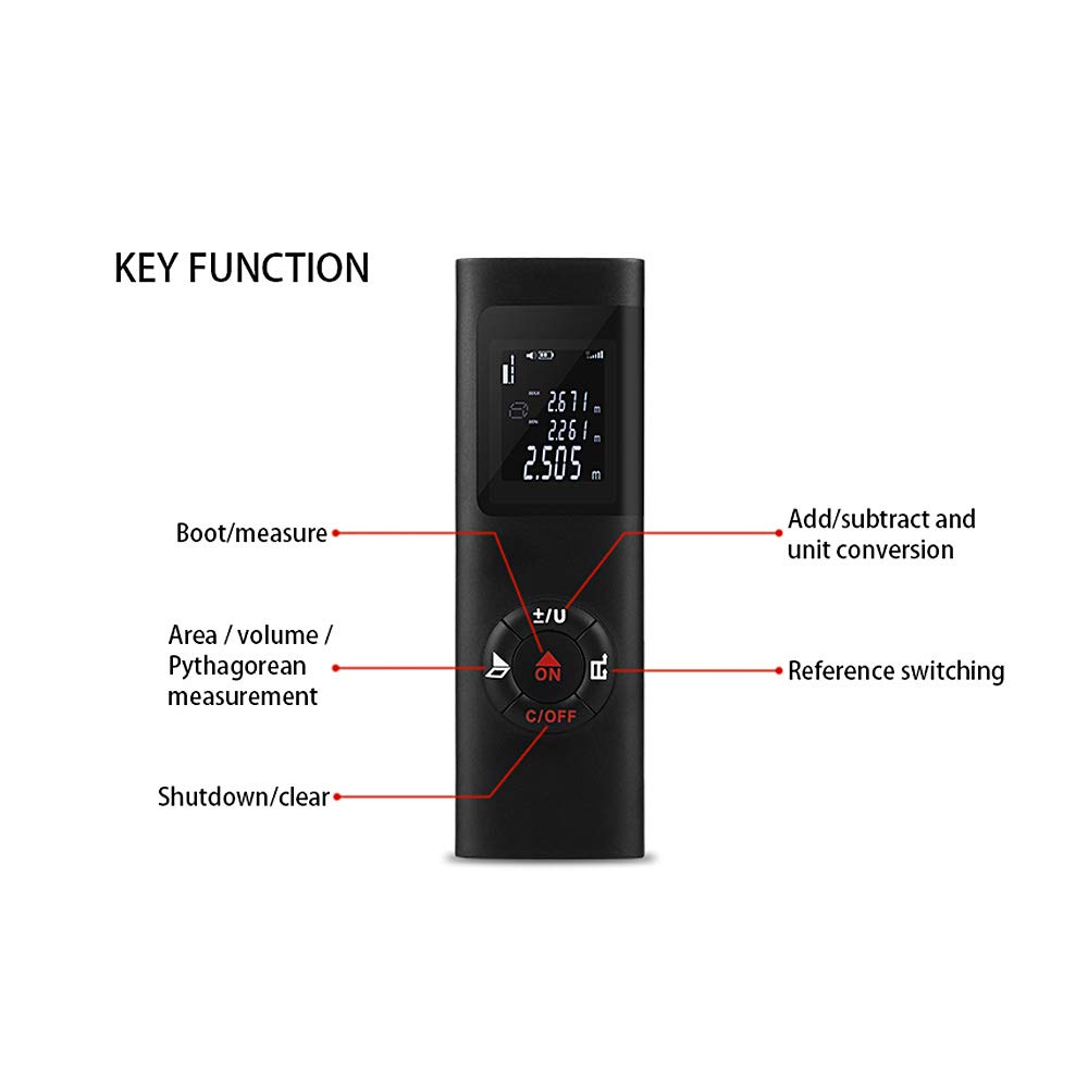 Karlak Télémètre numérique intelligent de 40 m - Mini mètre de distance - Chargement USB - Appareil de mesure de l'espace électronique pour les distances de volume de zone