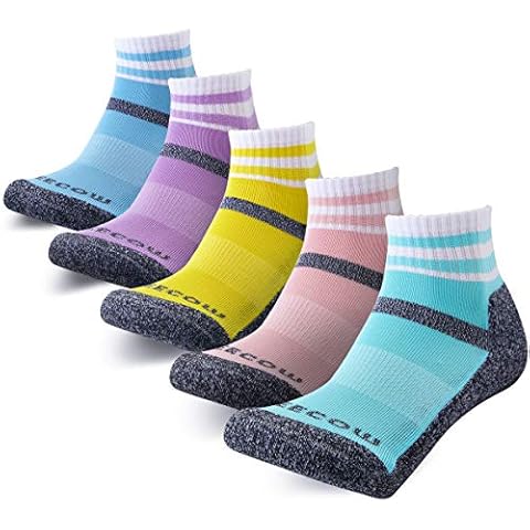 KEECOW Hiking Socks For Men & Women 5 Pairs Cushioned Crew Quarter Socks For Running,Work,Trekking,Walking (Medium, Quarter - 1 X Pink, 1 X Purple, 1 X Blue, 1 X Yellow, 1 X Light Green) Cover