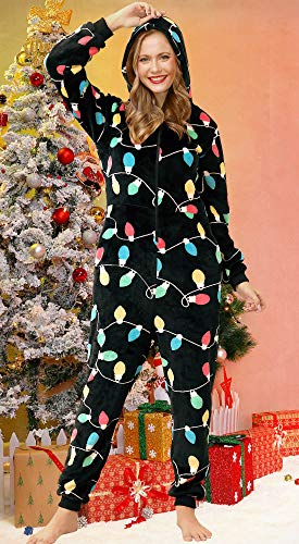 Spadehill Christmas Women'S Funny Long Sleeves Onesie Novelty One Piece Adult Fleece Pajamas Christmas Lights M thumb #3