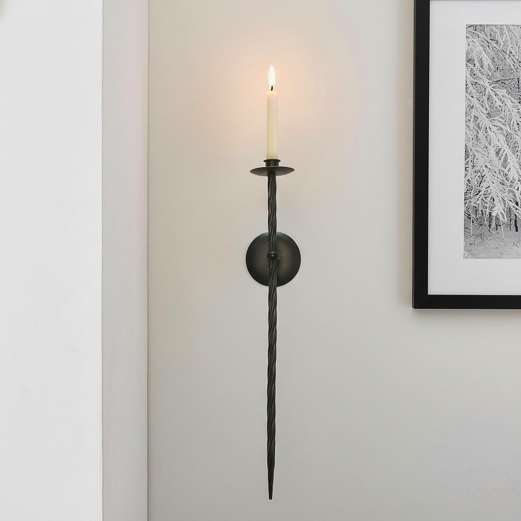 Large Wall Candle Holder Set of 2 Twisted Candle Sconces Wall Mount Metal Candle Holders Decor for Bedroom Dining Room 23.5" (Black)