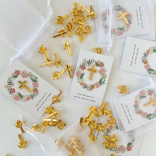 Huaerle 50 Pcs Cross Pin, Cross Lapel Pins Bulk, Gold Cross Lapel Pins, Cross Pins Christian Pins, Religious Cross Pins, Enamel Brooch Pins for Christian Chaplain, Includes Gift Bag & Card3