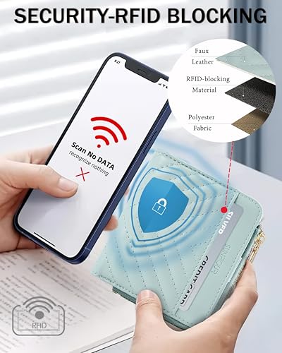 Image of Small Bifold Wallets Woman RFID Mini Wallet for Women Slim Card Holder with Zipper Coin Pocket & 2 ID Windows (Blue)