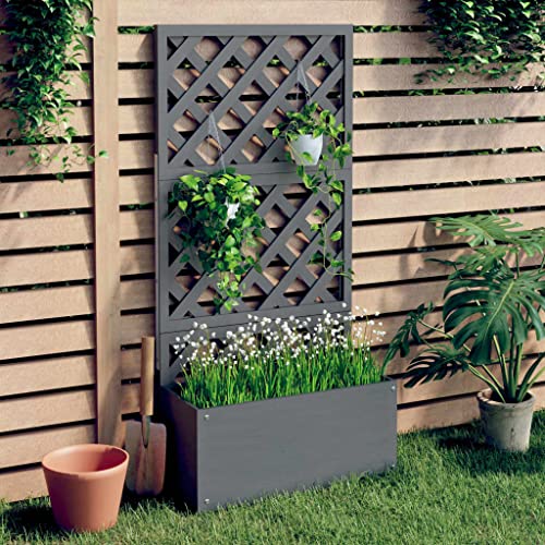 ZQQLVOO Macetero grande exterior balcón jardinera con enrejado gris 65 x 33 x 135 cm WPC diseño de jardín robusto y decorativo para múltiples aplicaciones