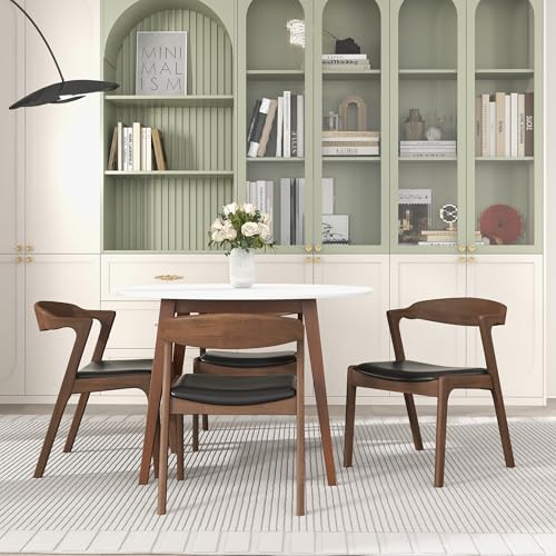 GDFStudio Solid Wood Dining Chair Set of 2, Mid-Century Modern PU Leather Upholstered Chair with Walnut Legs & Frame, Minimal Assembly Perfect for Dining Room, Kitchen, Living Room, 29.3" H Black by GDFStudio - Used condition - Image 3