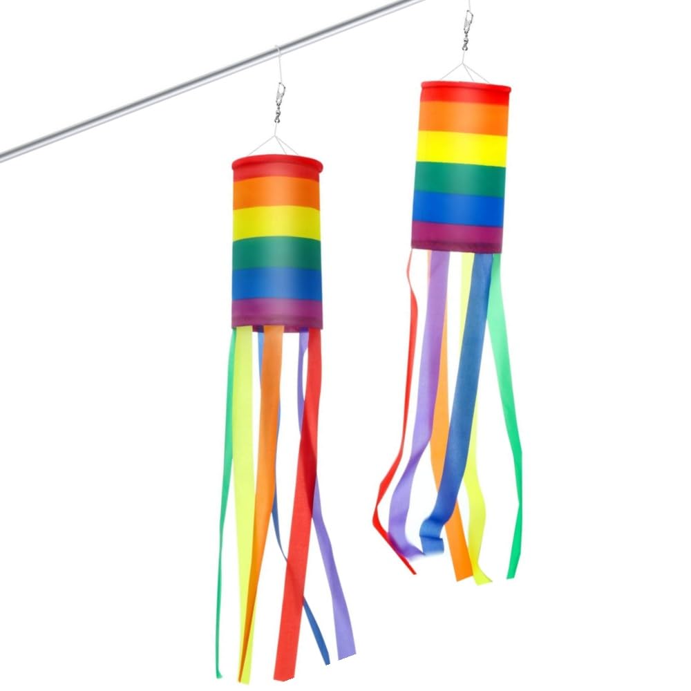 Voarge 2 sacchi a vento arcobaleno per esterni, 100 x 10 cm, antivento e impermeabile, può essere utilizzato come decorazione da giardino, balcone o esterno