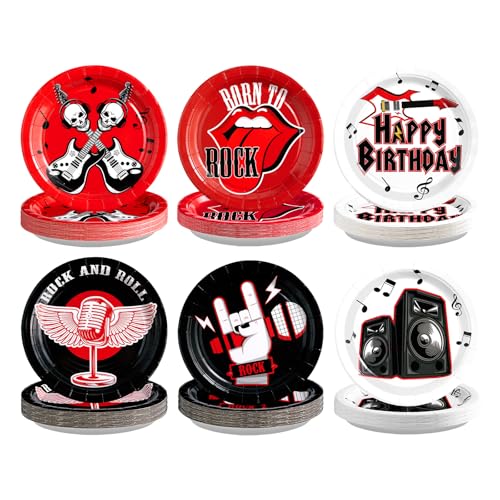 60Pcs Rock Theme Paper Plates 9" Music Birthday Heavy Duty Paper Plates