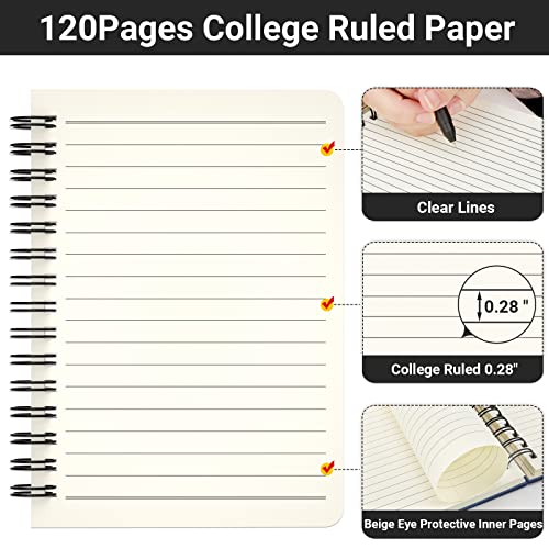 Eusoar Ruled Subject Notebooks, A6 3Packs 3.9"X5.5" 60Sheets/120Pages Spiral Lined College Travel Pocket Journals, Black Blue Brown Hardcover, Memo Notepad Sketchbook, Students Office Business Diary #TOP2