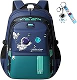 Mochila Escolar Ortopédica Infantil, Design Astronauta, resistente à água, para crianças de 7-13 Anos (VERDE)
