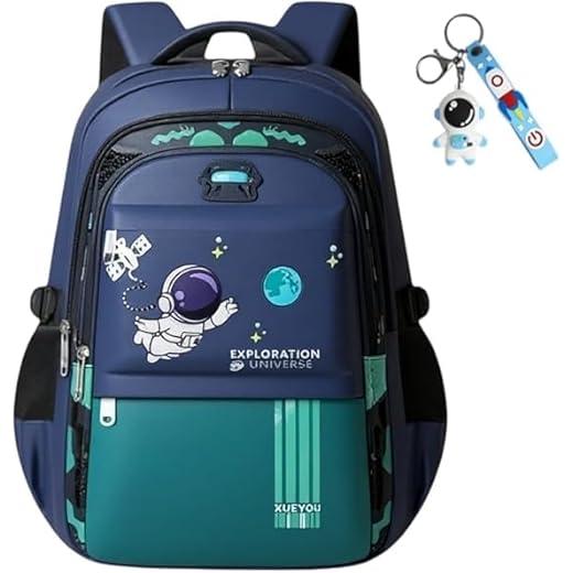 Mochila Escolar Ortopédica Infantil, Design Astronauta, resistente à água, para crianças de 7-13 Anos (VERDE)