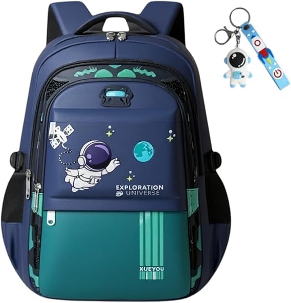 Mochila Escolar Ortopédica Infantil, Design Astronauta, resistente à água, para crianças de 7-13 Anos (VERDE)