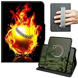 Dikoer Case for Amazon Kindle Fire HD 8 (8th/7th/6th Generation 2018/2017/2016 Release), 360 Degree Rotation Lightweight PU Leather Stand Cover with Hand Strap for Women Men, Flame Baseball