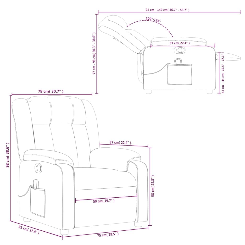 vidaXL Fauteuil de Massage Inclinable, Chaise avec Repose-Pieds, Siège avec Dossier et Accoudoirs Salle de Séjour, Moderne, Gris Similicuir
