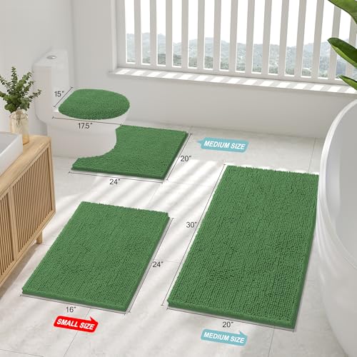 Smiry Luxury Chenille Toilet Rugs U-Shaped 20x20, Soft Absorbent Non-Slip Contour Bathroom Rugs for Toilet, Machine Washable Contoured Bath Mats, Olive Green