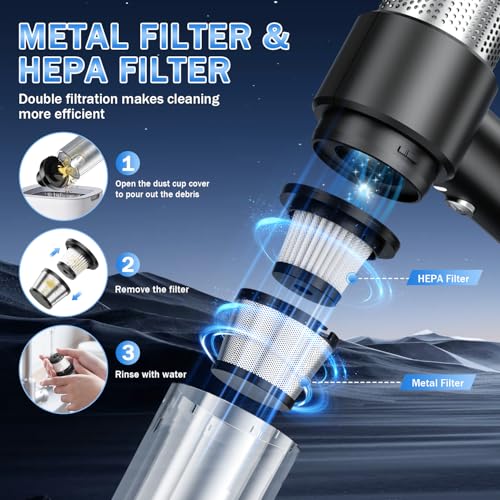 Image of KMM Handheld Car Vacuum Cleaner, 16000PA Hand Held Vacuum Portable Cordless, 2 in 1 Air Duster and Vacuum Cleaner with LED Light, Multi-Nozzles, 120W High Power Mini Vacuum for Home, Pet, Office