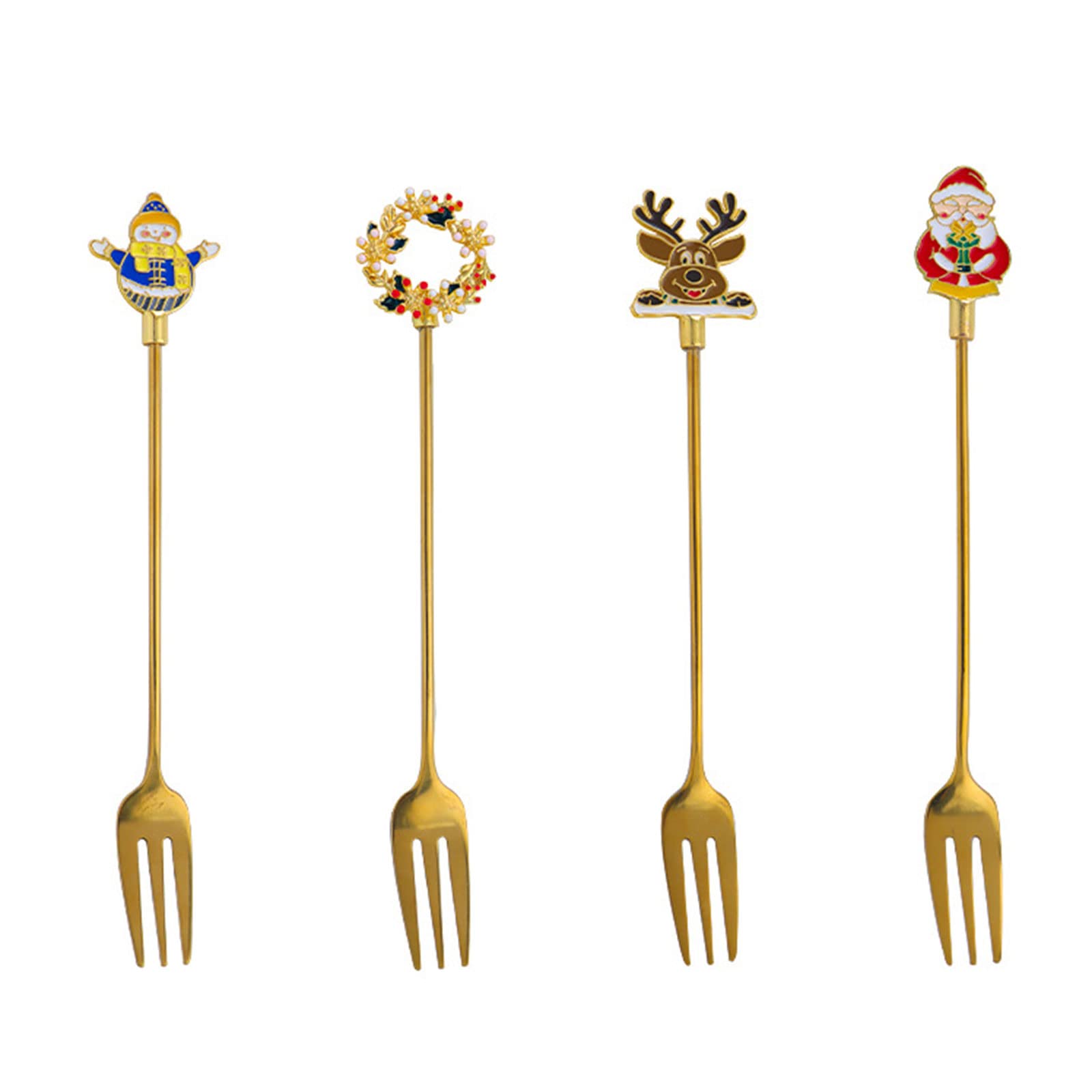 ZWWAAZHF 4pcs / set Christmas Spoon Fork Stainless Steel Coffee Spoons Tea Soup Dessert for Stirring Drink Mixing Christmas Fork Set