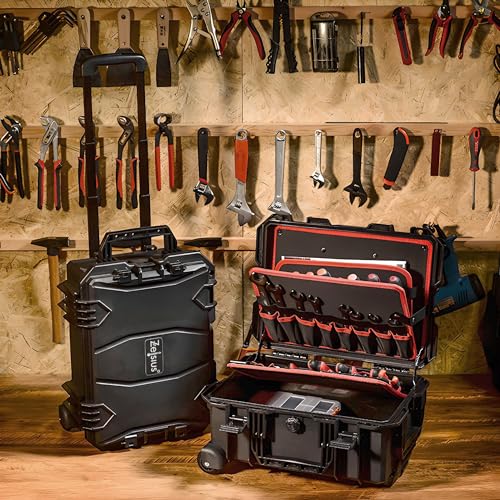 Zelsius Transportkoffer mit Werkzeugtascheneinsatz | 18 Liter | Kamerakoffer mit Rollen, Outdoorbox, Kunststoffkoffer | Hartschalen Werkzeugkiste, Werkzeug-Trolley, Aktenkoffer | Fotobox, Werkzeugbox