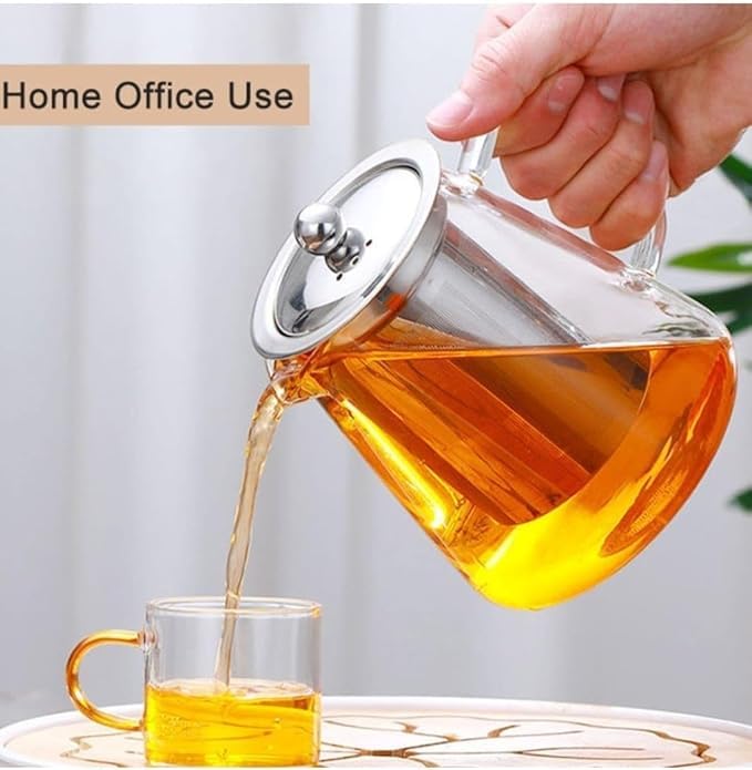 BuntyChiku Premium 550ML Glass Teapot with Removable Infuser | Stovetop & Microwave Safe Borosilicate Clear Large Glass Kettle | Easy to Pour Spout, Blooming and Loose Leaf Tea Maker Set (550) 2