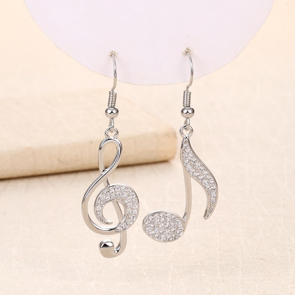 Boucles d'oreilles pendantes délicates en forme de note de musique asymétrique, pendantes pour femmes et filles, cristal, zircone, clé de sol, goutte de musique, bijoux fantaisie, cadeaux,
