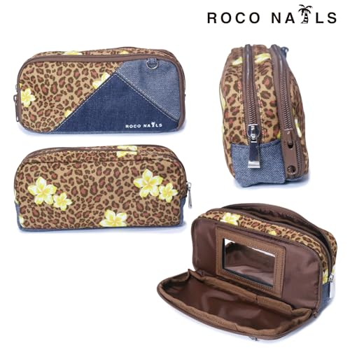 ROCO NAILS ロコネイル ペンケース BR ペンポーチ 筆箱 化粧ポーチ ヒョウ柄 デニムギャル 学校 高校生 女子 JK 通学 (ブラウン)