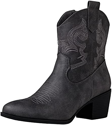 GLOBALWIN Women's Grey Mid Calf The Western Cowboy Cowgirl Boots 8.5M