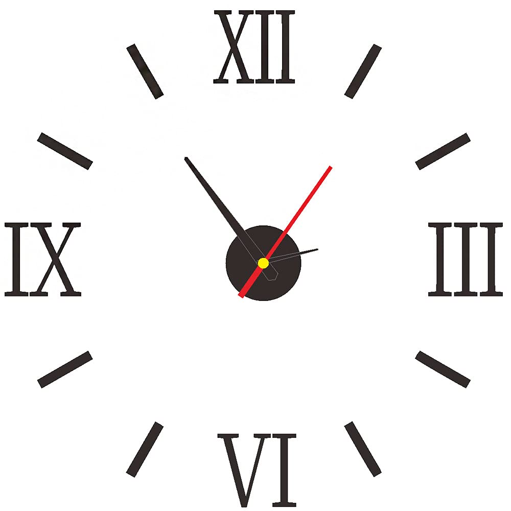 Reloj de Pared Acrílico Digital Moderno - Números Romanos Grandes 3D, Decorativo Sin Marco para Hogar, Oficina, Dormitorio (Negro)
