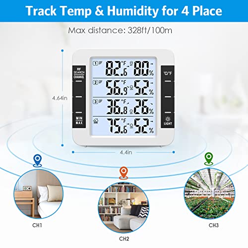 Amir Upgraded Indoor Outdoor Thermometer, Digital Hygrometer Thermometer With 3 Wireless Sensors, Room Thermometer Humidity Meter With Lcd Backlight, 4.6'' Large Display Wireless Thermometer For Home #TOP1