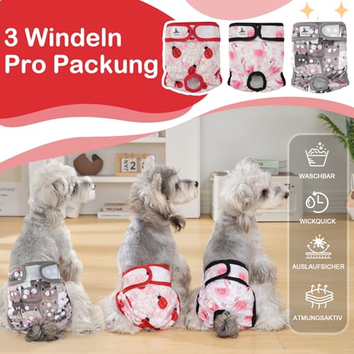 UFO PET Wiederverwendbare Hunde Windeln Weiblich, Läufigkeitshose für Hündinnen XS (3 Stück), Hochsaugfähige Hundewindeln für Hündinnen mit Starkem und Flexiblem Verschluss - Rosa Blume