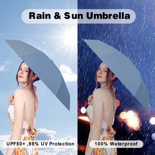 Esufeir Mini Travel Sun Umbrella For Purse With Case,Small Compact Uv Umbrella Protection Sun,Lightweight Portable Parasol Umbrella Windproof For Women Men Kids (Haze Blue-No Belt) #TOP1