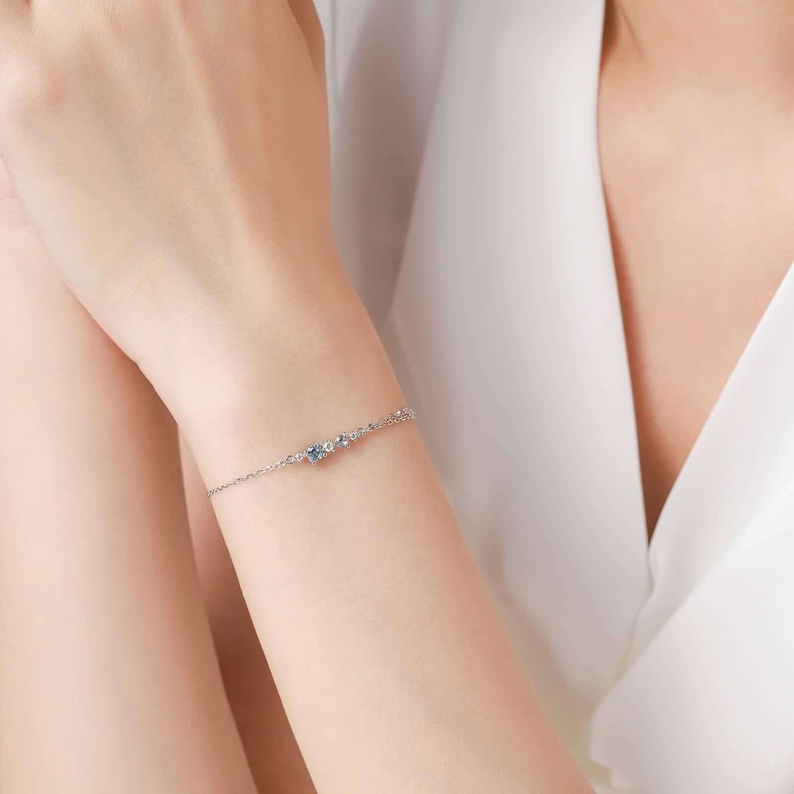 KnSam Pulsera de oro real de 18 quilates para mujer, cadena de 3 brazaletes con topacio azul, pulsera de moissanita, PT950