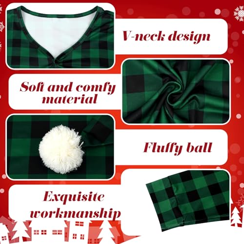Janmercy Christmas Plaid Men's Sleep Shirt and Sleeping Hat Set Long Sleeve Pajama and Cap with Pom Balls for Men3