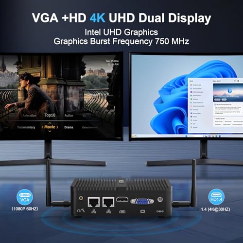 Image of HISTTON Mini PC N100 Win 11 Pro, Mini Computer Fanless Industrial PC, DDR4 8GB RAM 128GB SSD, Small PC, Dual LAN, WiFi 5, BT4.2, 2 RS232, HD /VGA, USB3.0, Mini Desktop Computer