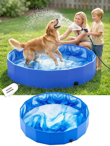 AixPool 2026 Foldable Dog Kiddie Pool,Portable Hard Plastic Dog Pool,Thickened Kids Swimming Pool For Small Dogs,Collapsible Pet Pool,NonSlip Foldable Plastic Dog Wading Pool,Bathtub For Puppy,32*8in