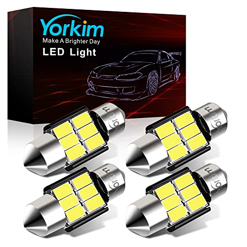 Yorkim DE3022 LED Bulb Super Bright DE3175 Festoon Bulbs White Error Free Canbus 6-SMD 5730 Chipsets DE3021 Interior Car Lights 31mm LED Bulbs for dome map light - Pack of 4