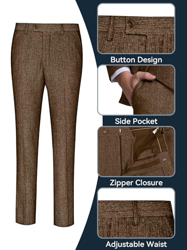Mens Tweed Herringbone 3 Pieces Suits Retro Slim Fit Winter Tuxedo Jacket Vest Men Suit for Business Party4