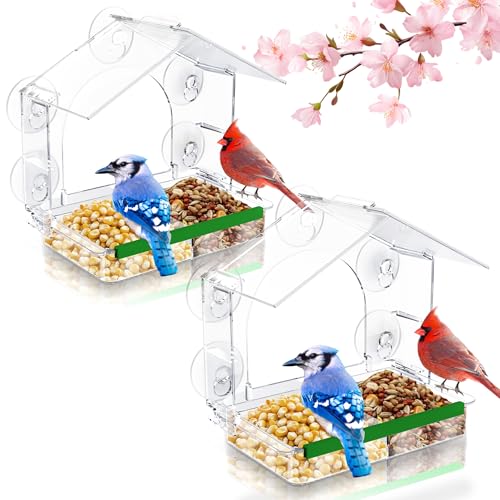 HCGADON 2-Pack Window Bird Feeder, 5 Strong Suction Cups Clear