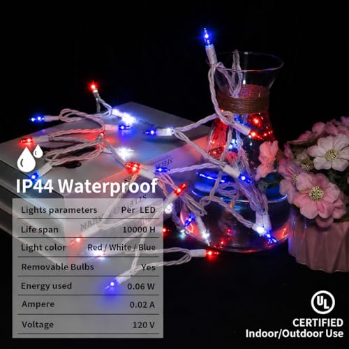 New Upgraded Red White Blue Christmas Light 35 Count Patriotic String Light by MULTI-SPARKING - Used condition - Image 4