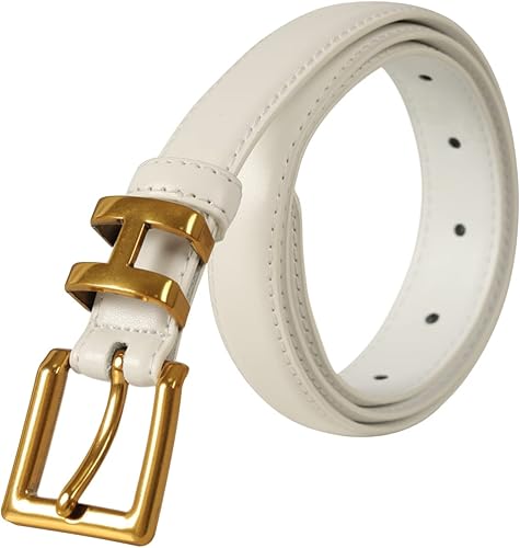 Miniatura 6 de Cinturón de cuero clásico con hebilla de metal para mujer con vestido de jeans