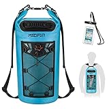 Piscifun Dry Bag, Waterproof Floating Backpack 30L with Waterproof Phone Case for Boating, Kayaking, Fishing, Light Blue 30L