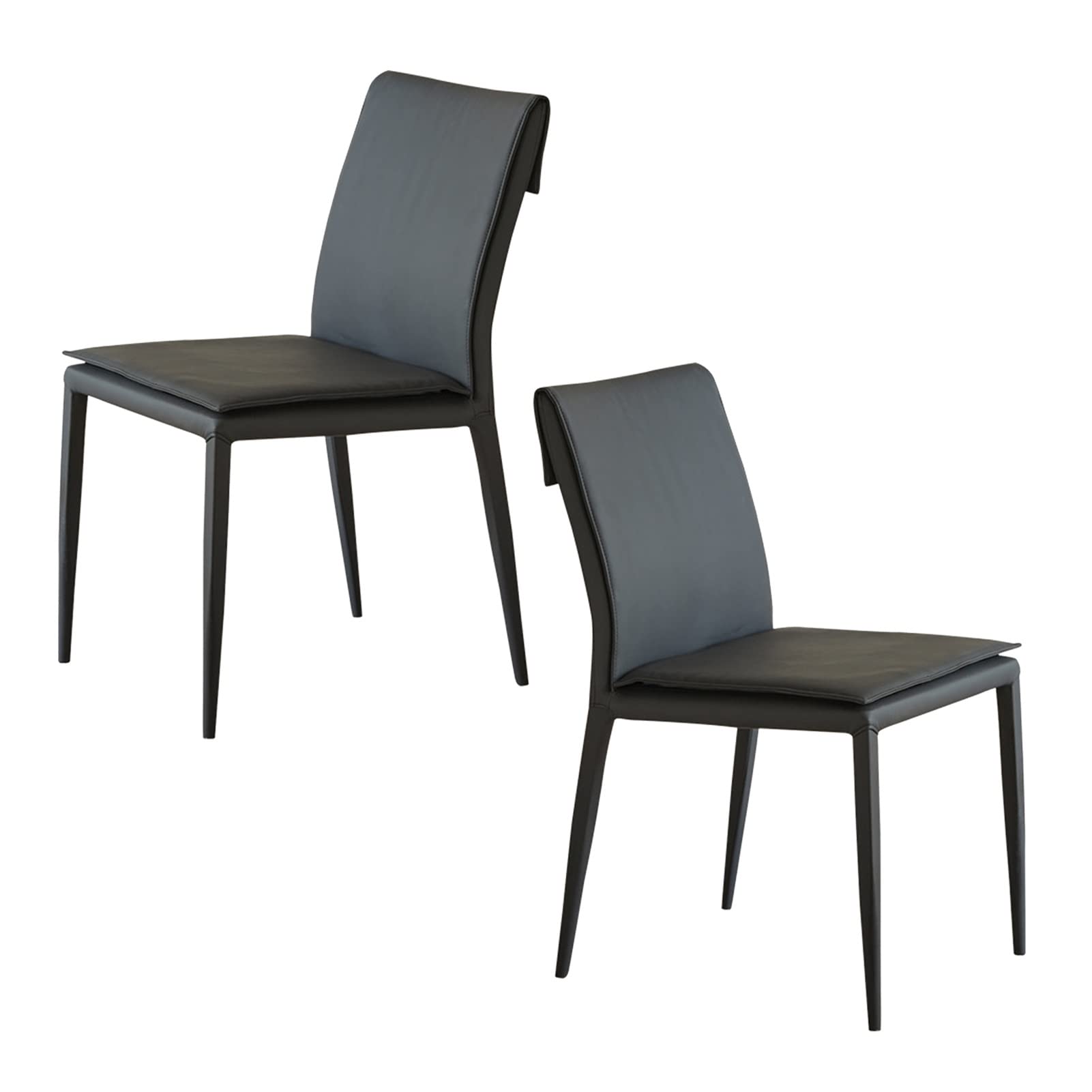 SJIALEN Leather Dining Chairs Set of 2, Living Room Bedroom Balcony Upholstered Side Chair Carbon Steel Frame Office Chair Kitchen Chair (Color : Black, Size : 47x51x88cm)