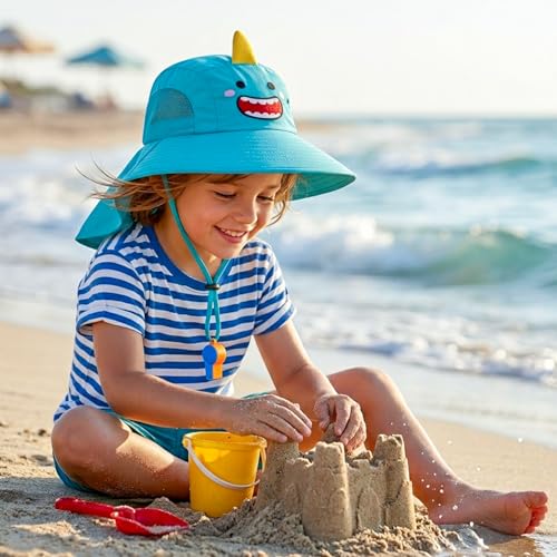 Image of SYGA Children's Cute Pink Bunny Sun Hat UPF 50+ Wide Brim UV Protection Bucket Hat, Lightweight Breathable Summer Beach Fishing Hat for 3-10 Years Boys & Girls