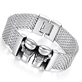 Flongo Groß Breit Edelstahl Armband Armreifen Silber Faust Boxhandschuh doppelte Boxhandschuhe Handschuhe Mesh Motorradfahrer Biker Herren