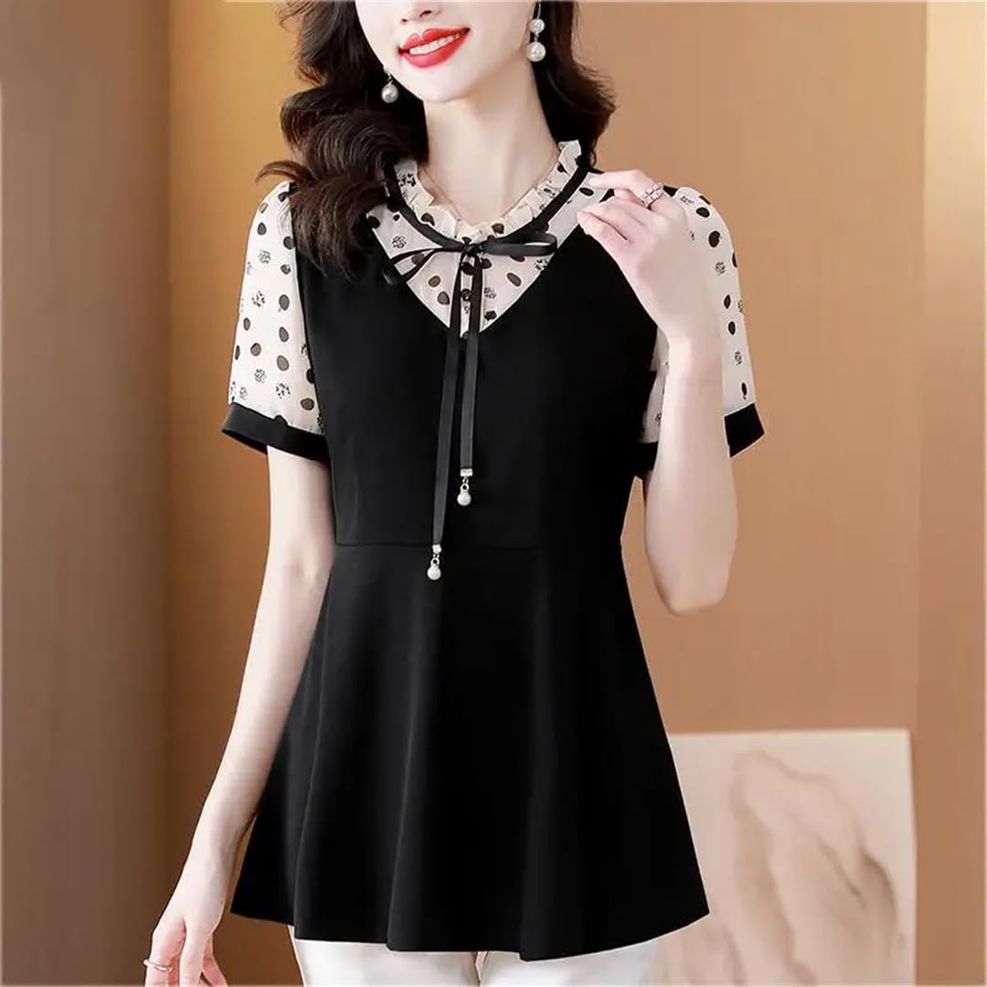 Camicette da donna a maniche corte con volant casual retrò tunica peplo estate fiocco top camicette