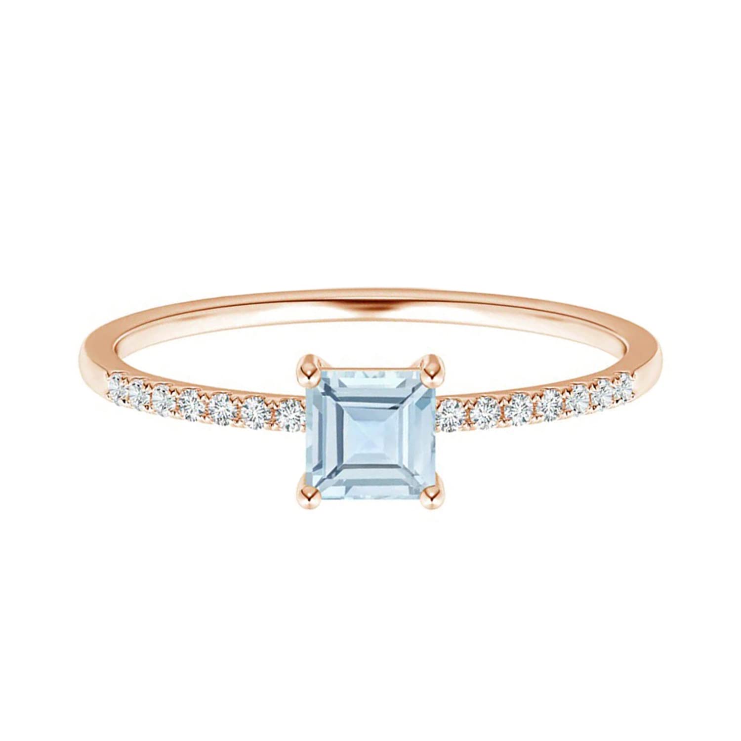 Shine Jewel Forma cuadrada de 5 mm Piedra Preciosa Aguamarina Azul Plata de Ley 925 Apilable Promesa Anillo