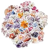 かわいいブルーミーフラワー スクラップブック用美的ステッカー 50枚 花を咲かせた防水ステッカー ウォーターボトル用 ラップトップジャーナル用 リアルなフローラルデカール ガールズレディース用 パーティー用品