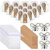 Lounsweer 300 Pieces Wedding Party Favors Including Small Wedding Bells Mini Kissing Bell Wedding Tags White Organza Bags with Drawstring for Jewelry Packaging Wedding Reception Gifts